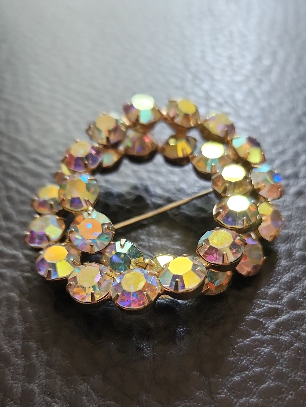 VTG Aurora Crystal Circle Brooch - Gold Tone